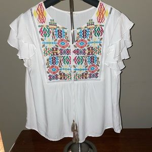 Jodifl White Embroidered Tunic with tassel tie. Size Small. NWOT. Never worn.